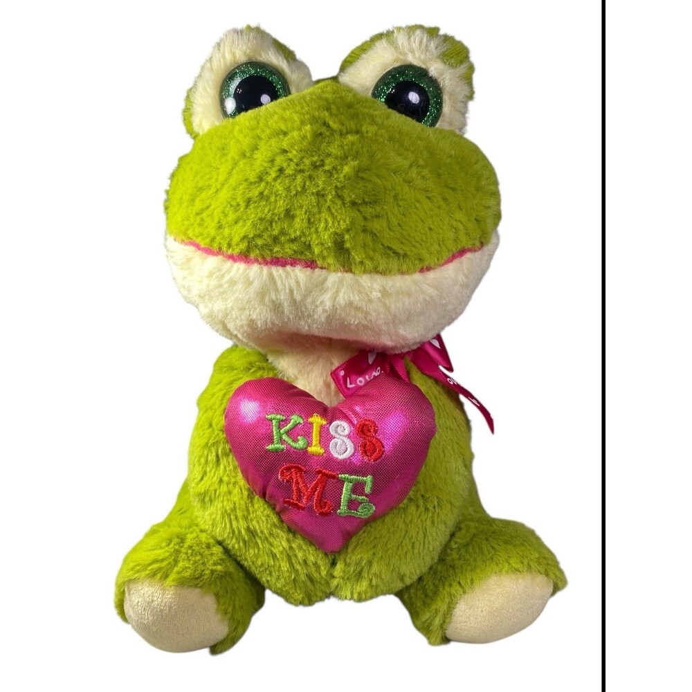 Inter American Frog Plush 10” Valentines Kiss Me Heart Stuffed Animal Green Love - Picture 2 of 13